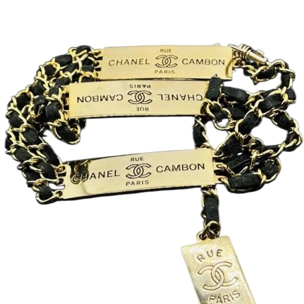 CHANEL Runway 24K Gold Plated Chain Black Leather Medallion Belt 1995 Year - Picture 7 of 8